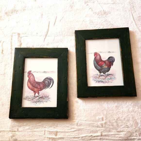 No Brand Other - Set of 2 Wood Framed Rooster Drawings by Julia Grainer